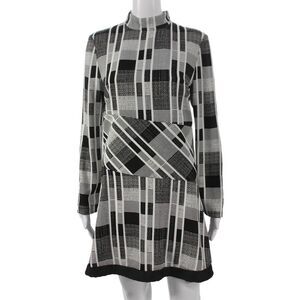 Isla Womens Mini Dress Black Long Sleeve Mock Neck Geometric Polyester Size S